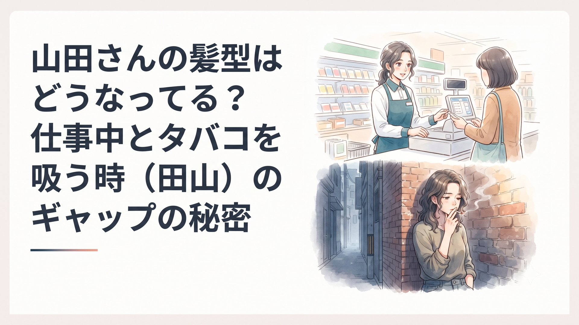 スーパーで働く山田と、裏でタバコを吸う田山が対照的に描かれる様子